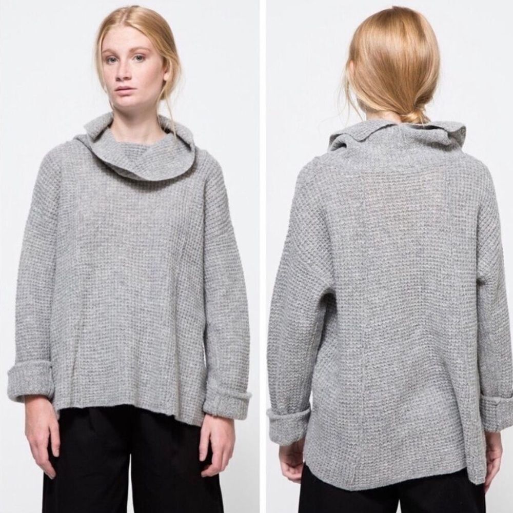 FREE PEOPLE | Gray Sidewinder Waffle Knit Cowl Neck Sweater Women’s Size X-Small
